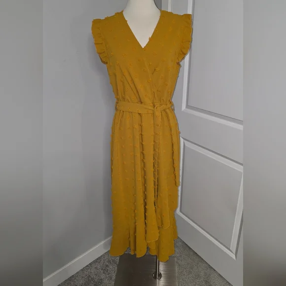 BTFBM Women's 2023 Summer Wrap V Neck Dress Ruffle Sleeve Swiss Dot Boho Sz M - Picture 13 of 16